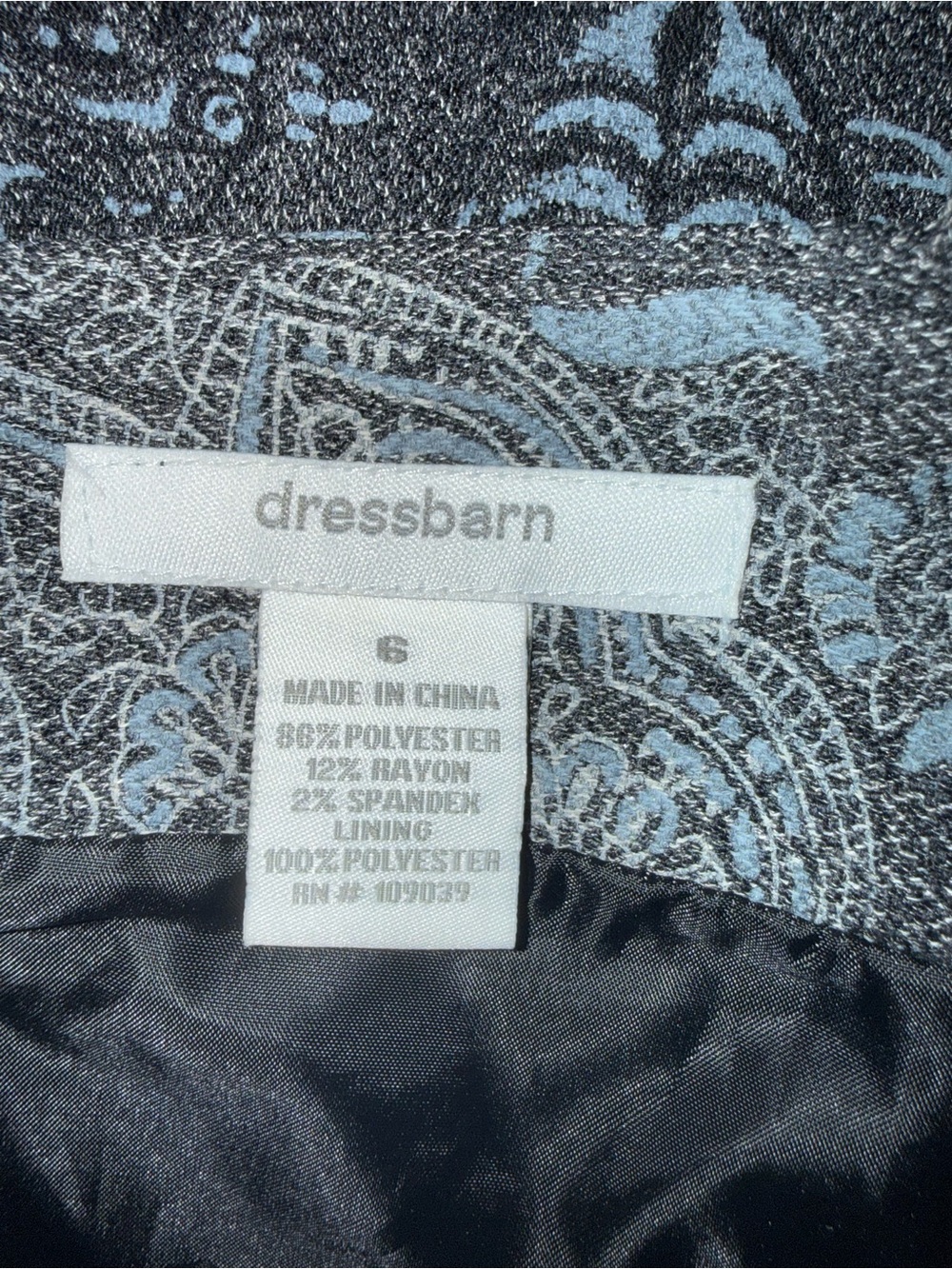 Dressbarn Paisley Midi Skirt Size 6 Black Baby Blue A-Line Dark Academia - Picture 8 of 10